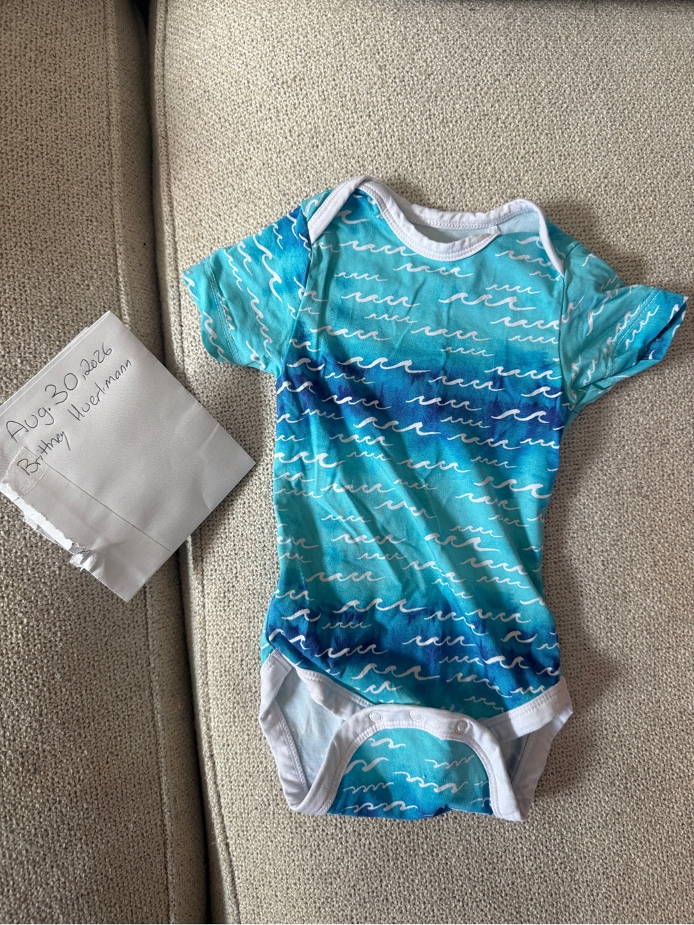 Baby Wave-Print One-Piece Bodysuit - Blue